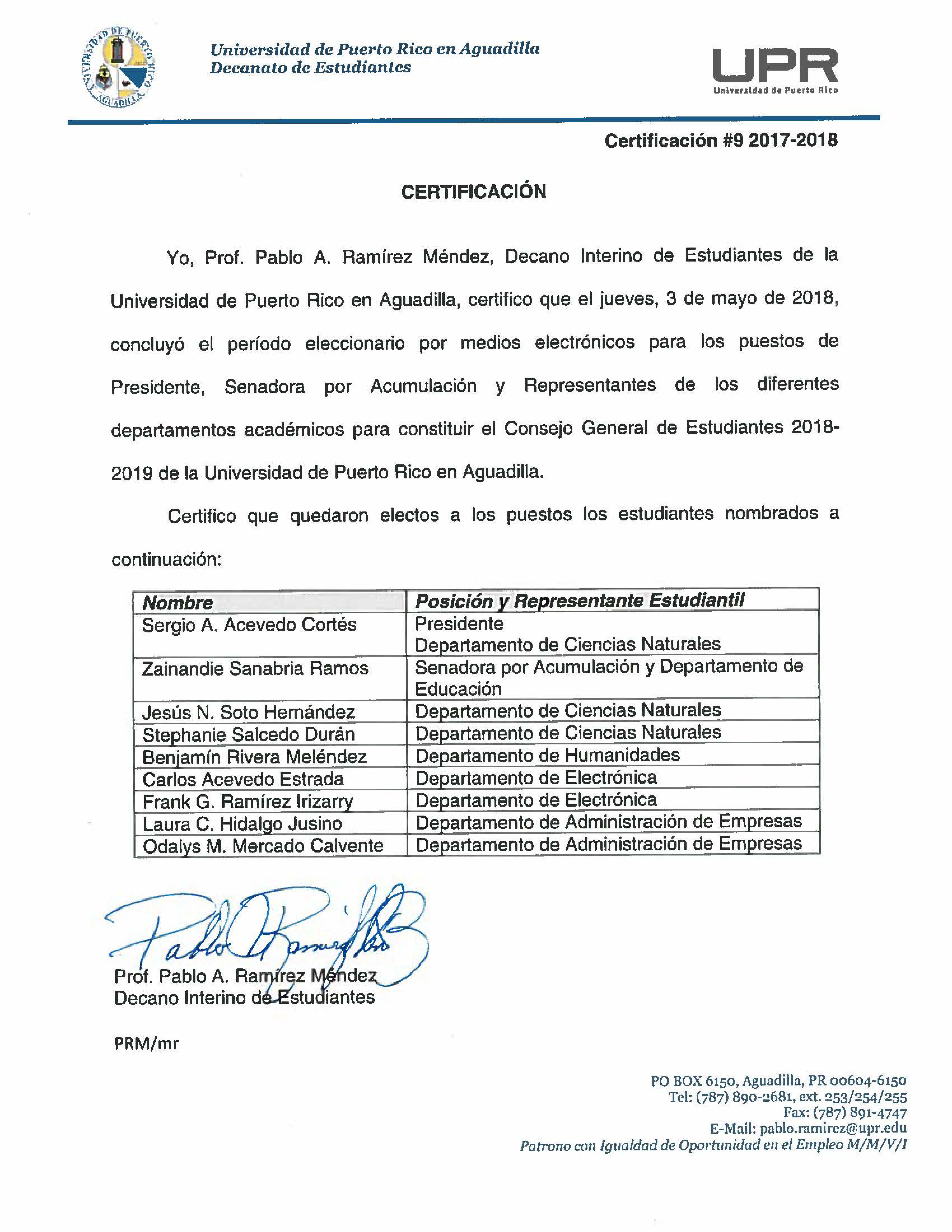 Imagen de PDF resultados Consejo General de Estudiantes 2018-2019
